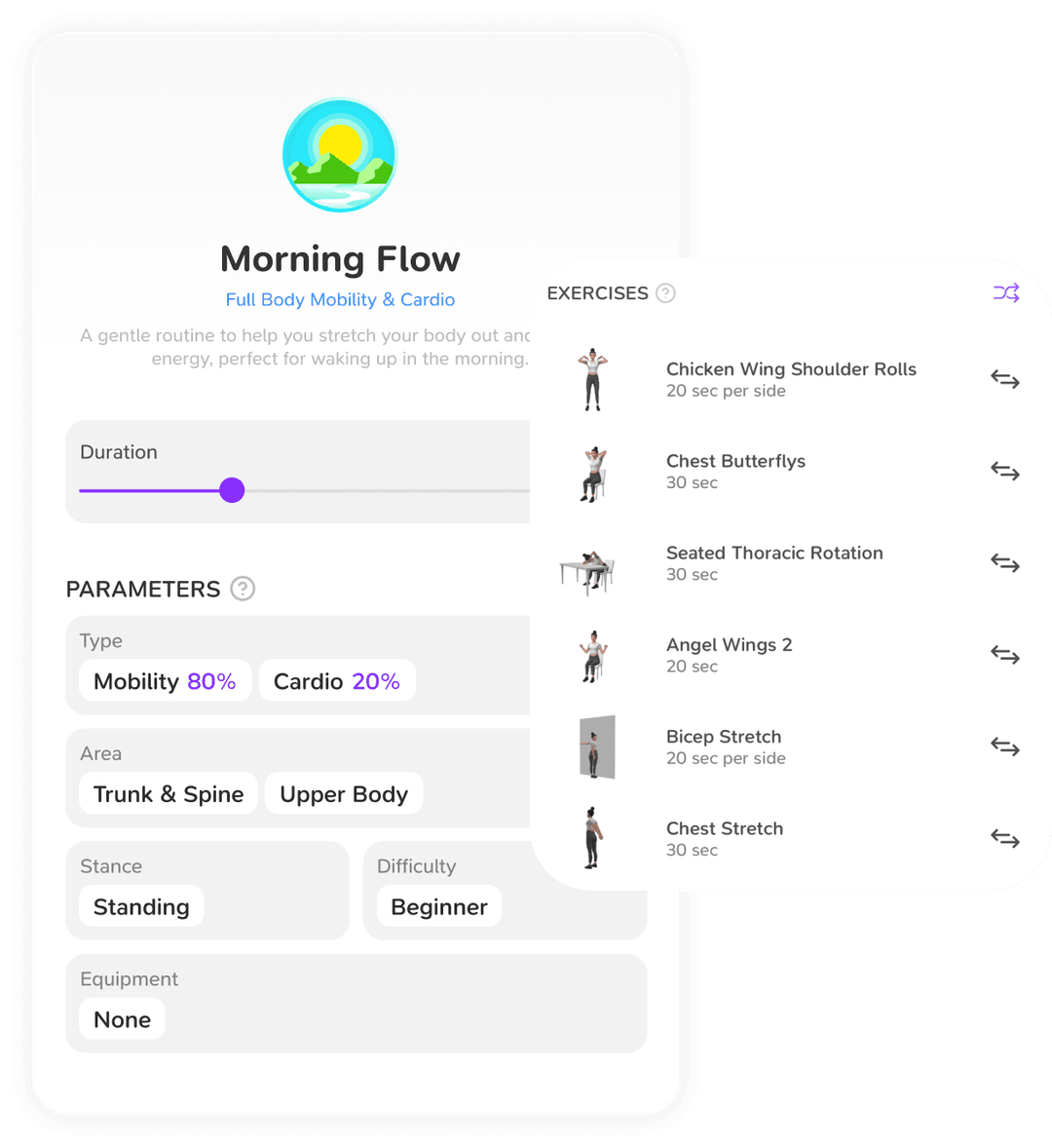 Morning Flow activity with exercises list